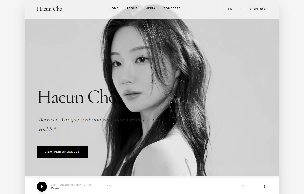 하프시코디스트 Haeun Cho 포트폴리오 메인 화면