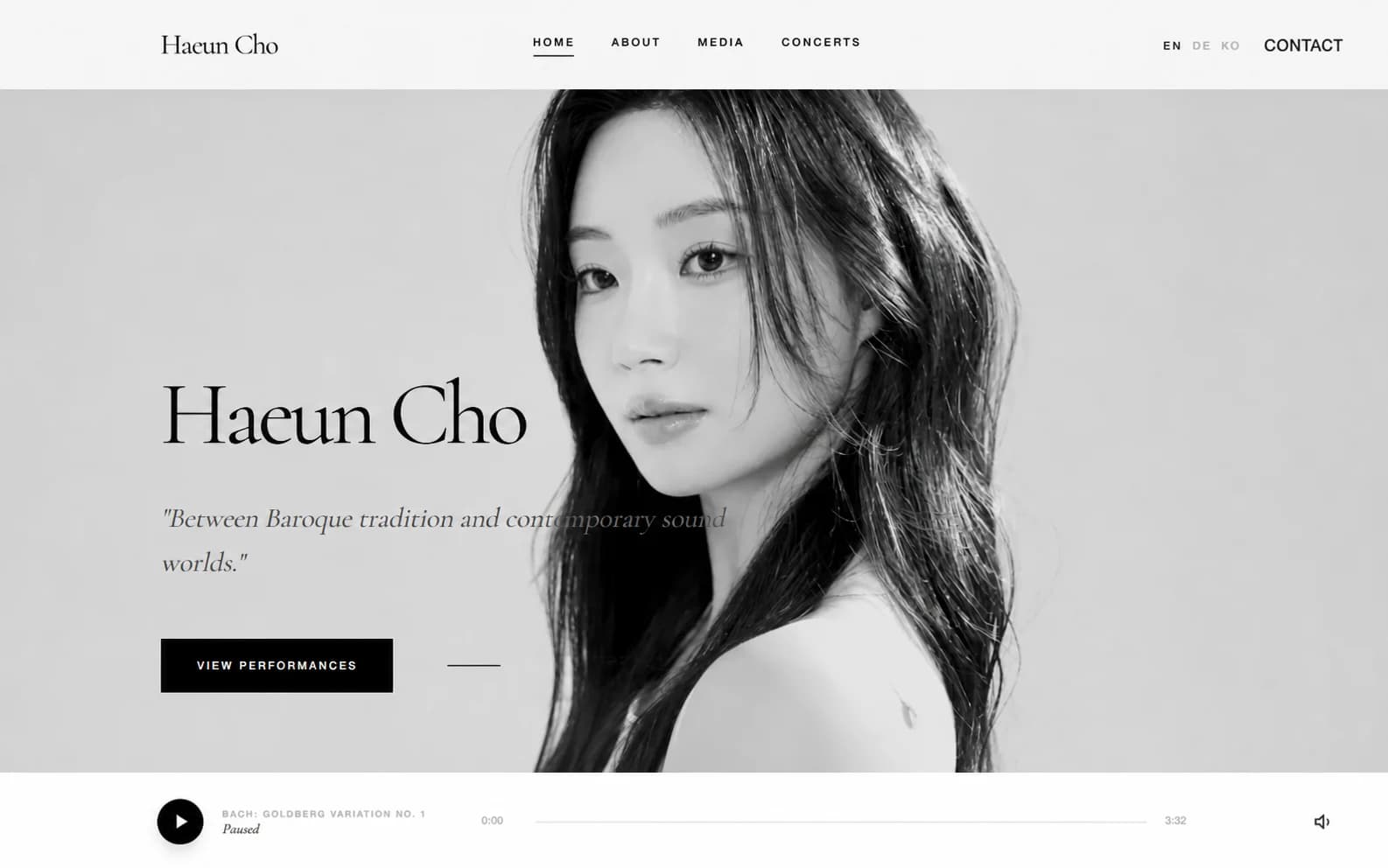 하프시코디스트 Haeun Cho 포트폴리오 메인 화면